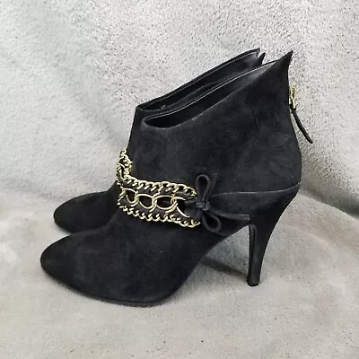 B Makowsky Shoes Womens Size 8 Holly Black Suede Gold Chain Ankle Boots • $39