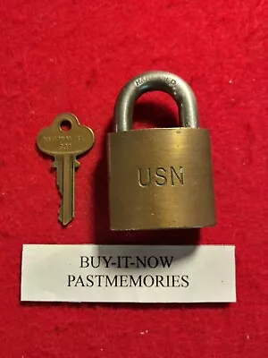  USN NAVY  CORBIN BRASS PADLOCK W/ KEY OLD ANTIQUE LOCK VINTAGE LOCKS • $39.99