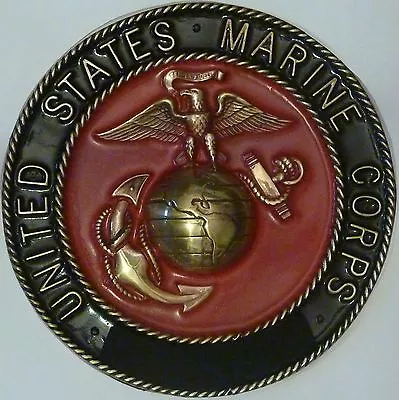 US Marine Corps Brass Only Solid Brass Emblem 6 1/2  Painted Insignia Military  • $85.99