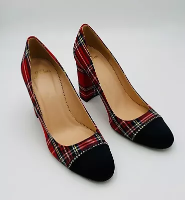 Womens  J.Crew Red Stewart  Red Tartan Pumps W/Cap-Toe 8.5M • $99