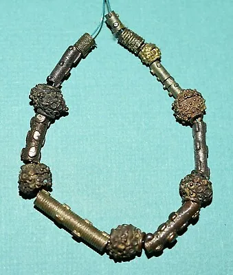 Antique Yoruba Gilded Brass Cylinder & Round Metal Beads Nigeria African Trade • $22