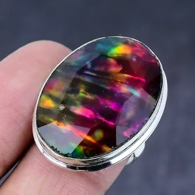 Natural Ammolite Gemstone Handmade 925 Steling Silver Jewelry Ring Size 8 M514 • $13.99