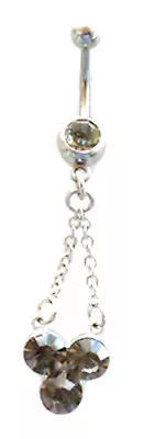 Belly Ring Vintage Inspired Black Gems Dangle Naval Steel Body Jewelry • $8.59