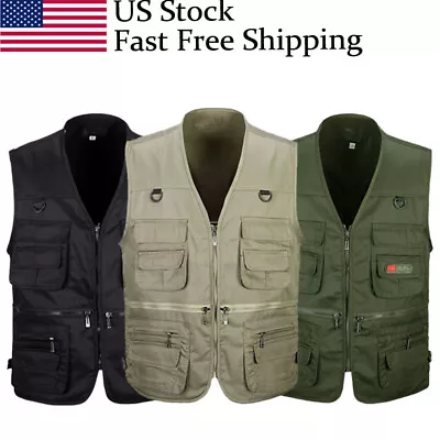 Men Tactical Vest Coat Photographer Waistcoat Mesh Multi Pockets Fishing Jacket • $18.99