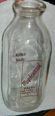 VINTAGE Fair Haven Vt / Hudson Falls NY Maplewood Dairy 1 QT MILK BOTTLE • $15.95