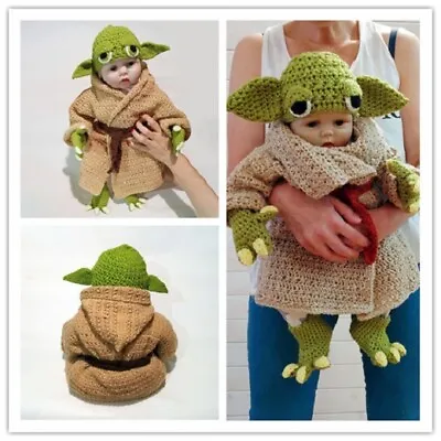 Newbaby Costume Cosplay Baby Yoda Outfit Handmade Knitted Star War Mandalorian • £15.99