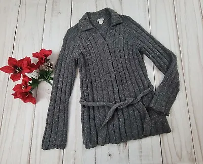 J.Crew Women Cable Knit Gray Cardigan Wool Blend Knit Button Belted Size M • $19.60