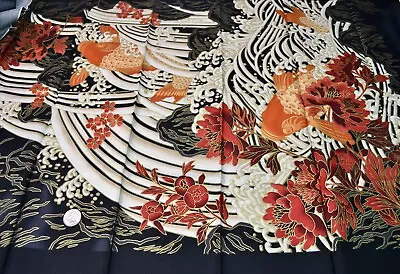 Kingyo Metallic Tropical Fish On Black Large Scale Cotton Fabric Red Rooster 1/2 • $6.99