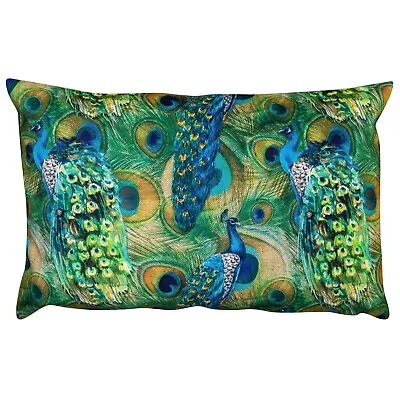 £19.99 • Buy Velvet Peacock Procession XL Rectangular Cushion. Bright Blue & Green Feathers.