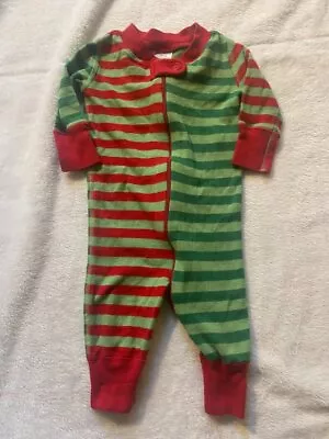 Hanna Andersson Baby Xmas Red Green Stripe Organic Cotton Pajama 50 0-6 M • $4.99