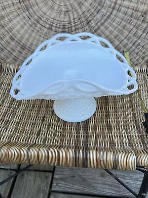 Large Vintage White Milk Glass Lace Rim Pedestal Bowl 12.5  • $20