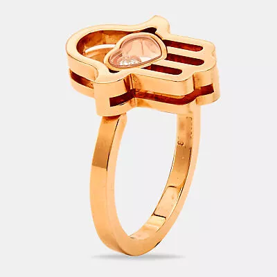 Chopard Good Luck Charm Hamsa Hand Diamond 18K Rose Gold Ring Size 50 • £1294.61