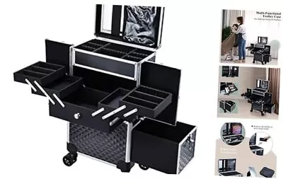  Professional Makeup Artist Rolling Train Case Multi-functional Cosmetic Black • $214.51