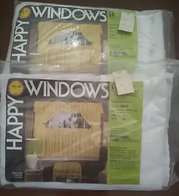 2 Vintage Pair Happy Windows White Cape Cod Curtains 60  Width X 36  Length • $55