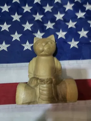 Vintage Wooden Meditating Part Cat Part Human Sculpture • $18.95