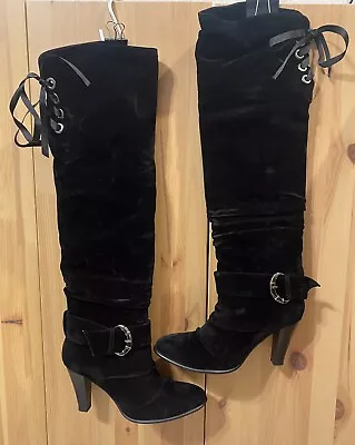 Midnight Velvet Black Boots 3.5” Heel Over The Knee  Womens Size 8 Nib • $19.95