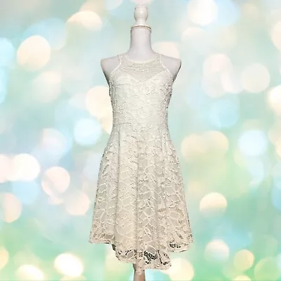 Material Girl Juniors' Lace Skater Dress Cloud Dancer Ivory White- L • $14.50