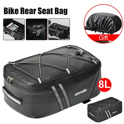 Waterproof Cycling Bag 8L Rear Rack Seat Bag Bike Cycling Storage Pouch Pannier • £14.99