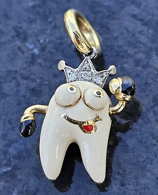 Aaron Basha Tooth Charm 18k Gold Diamond Crown Enamel Bracelet Or Pendant $3200  • $2320.35