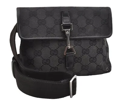 Authentic GUCCI Vintage Waist Body Bag Purse GG Canvas Leather 92543 Black 3285I • $273