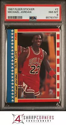 1987 Fleer Sticker #2 Michael Jordan Bulls Hof Psa 8 • $153.50