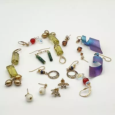 Gold-Filled Malachite Pearl Glass Earrings Pierced Lot • $9.99