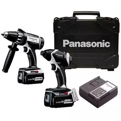 PANASONIC EYC159 CORDLESS HAMMER DRILL + DRIVER COMBO KIT 2 X 3.3aH BATTERIES • £439.82