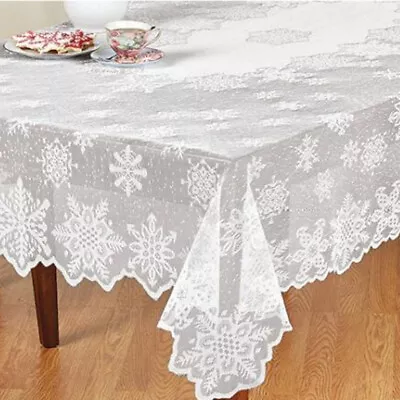 Vintage Snowflake Lace Tablecloth Rectangle Table Cloth Cover Decor 152x228cm • $28.59