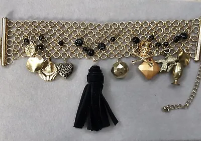 £4 • Buy Accessorize UK Gold Tone Chain Charm Costume Bracelet With A Black Tassel