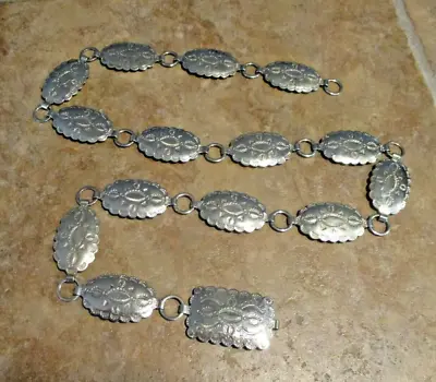 34.5  EXTRA NICE Vintage Navajo Coin Silver STAMPED DESIGN Concho Belt • $189