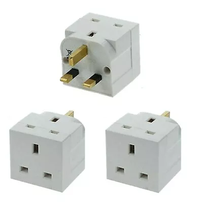 3 Way Gang Mains Socket Adaptor Multi UK Plug Fused Adaptor 240V 13A Pack Of 3 • £9.45