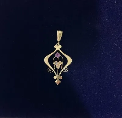 Antique Edwardian S Bros 9ct Gold Amethyst And Seed Pearl Lavaliere Pendant • £100