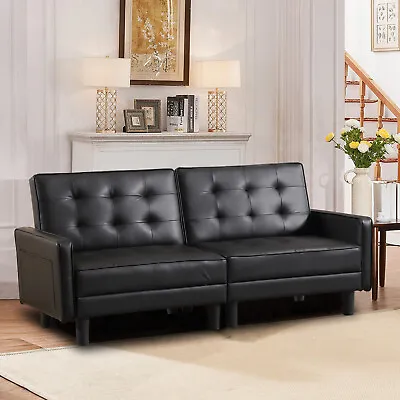 Modern Futon Sofa Bed Faux Leather Convertible Sofa Couch Chair  For Living Room • $229.99