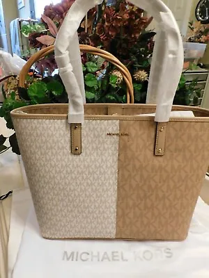 Nwt Authentic Michael Kors Carter Large Open Tote  In Vanilla/multi  *free Ship • $135