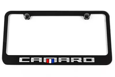 Camaro Silver Engraved License Plate Frame Premium Quality Black Metal USA Made • $33.95