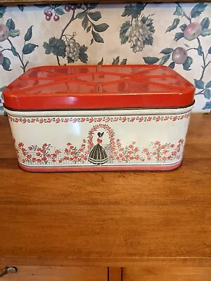 Vintage Bread Box Hinged Lid Metal- Lady On Front  • $40