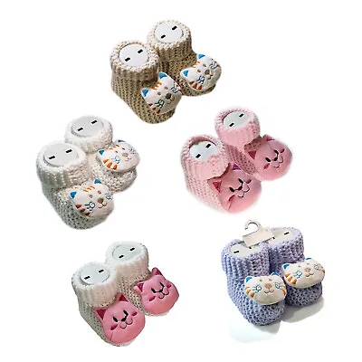 £3.75 • Buy Baby Boys Girls Booties Soft Thick Knitted Bootees With Toy 0-6 Months