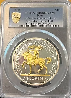 Australian 1934-1935 Centenary 5 Oz Silver $10 Florin - Sku202 • $575