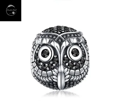 Genuine Sterling Silver 925 Owl Animal Bird Bead Charm For Bracelets & Black CZ • £16.99