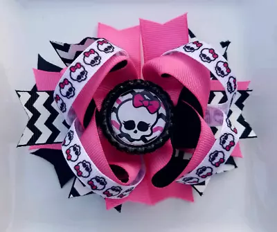 Monster High Pink Black White Bottle Cap Hair Bow 5  • $4.95