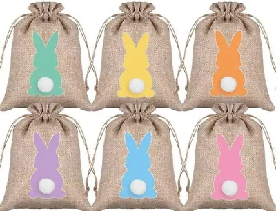 Personalised Easter Bunny Jute Gift Bag Burlap Drawstring Favours Bag Blue Pink • £2