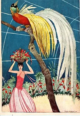 1920s Woman With Exotic Bird Mela Koehler Artist Signed Art Postcard • $88