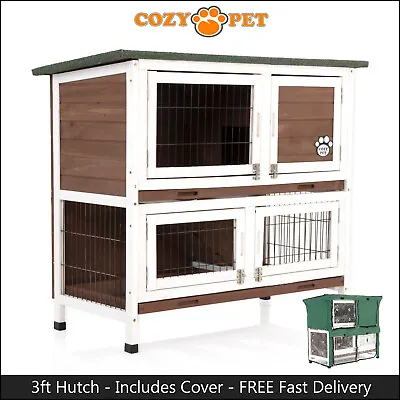 Rabbit Hutch 3ft With Cover By Cozy Pet Brown Guinea Pig Run Ferret Run RH06BR • £107.99