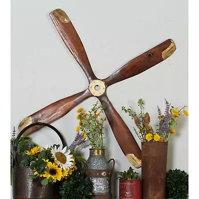 Large Vintage Airplane Propeller Rustic Wall Art Sculpture Wood W/Metal Accents • $68.60