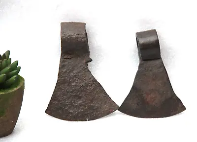 Rare 1850s Indian Hand-Forged Iron Axe Head :Old Unique Collector's Treasure 2Pc • $142.20