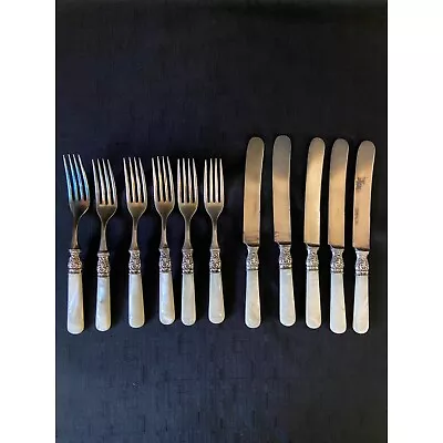 Antique Wm.Rogers Silverware Mother Of Pearl Handles 5 Knives 6 Forks • $127.99