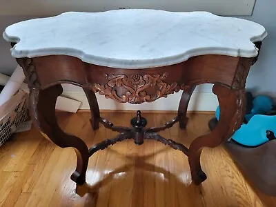 Antique Rococo Marble Turtle Top Parlor Table Circa 1880 • $800