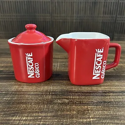 NESCAFE CLASICO 3 Pc Coffee Creamer Sugar Bowl Lid Red Cup • $18.88