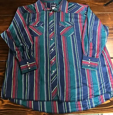 Wrangler Shirt Men's Size 20x36 Tall Blue Green Red Western Pearl Snap • $12.99