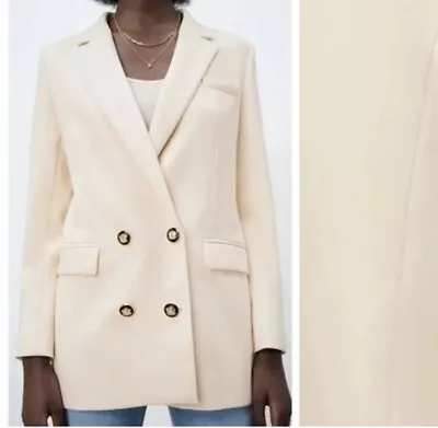 Zara Cream Double Breasted Long Blazer Size Medium • $60